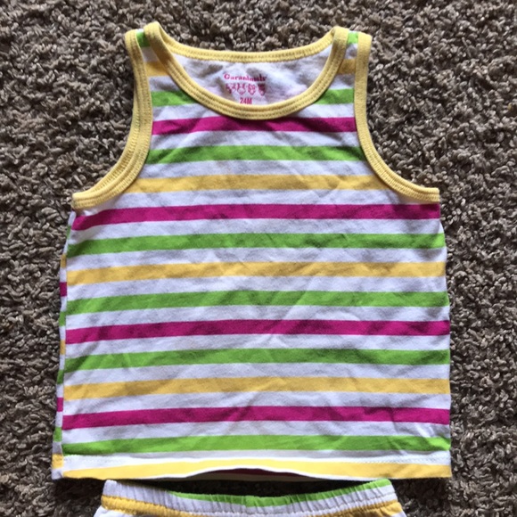 Garanimals Yellow Pink Green Striped Matching Set Shorts & Tank Top - Picture 2 of 4
